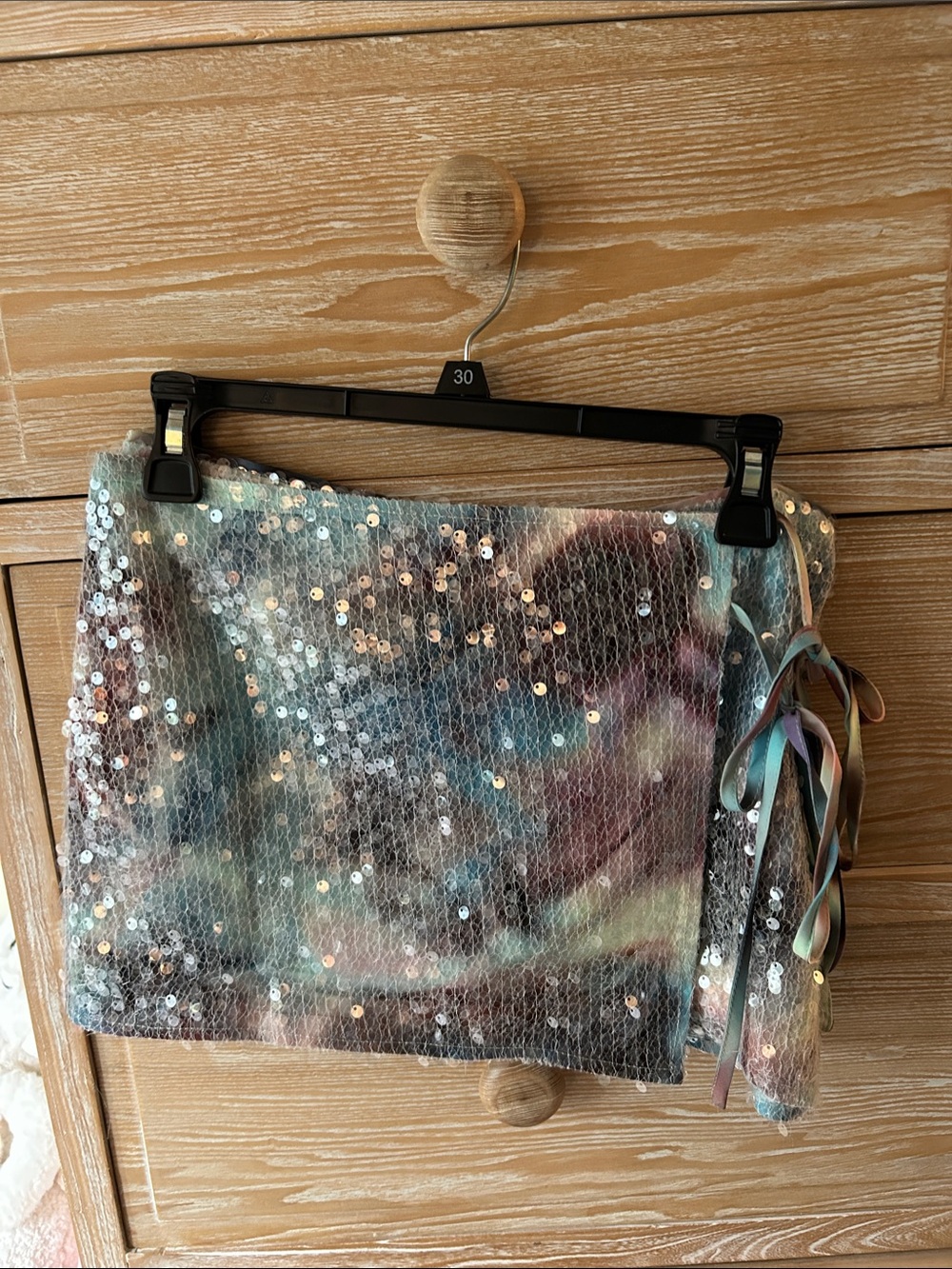 Peppermayo Iridescent Multi-Color Sequin Wrap Skirt